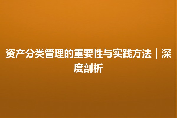 资产分类管理的重要性与实践方法｜深度剖析